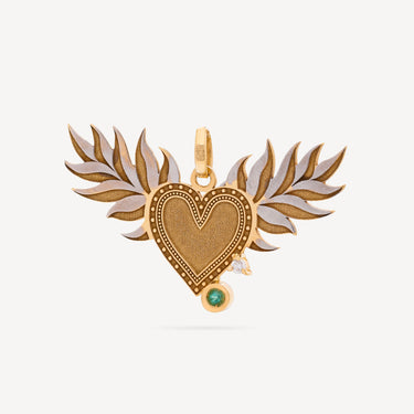 Emerald Diamond Winged Heart Pendant