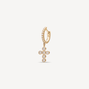 Piercing Hoop Yellow Gold Cross Diamonds