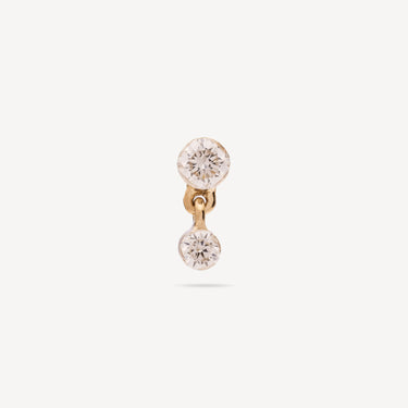 Piercing Stud Yellow Gold Double Diamonds Invisible Setting