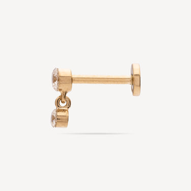 Piercing Stud Yellow Gold Double Diamonds Invisible Setting