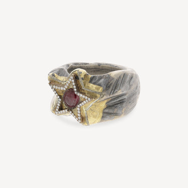 Silver Ruby and Yellow Gold Ring