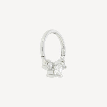 Piercing Hoop Flat 8mm Princess 3x3mm White Gold Diamonds