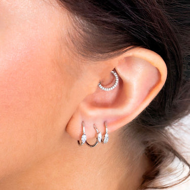 Piercing Hoop 11mm White Gold Princess Diamond 2x2mm