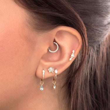 Piercing Stud Marquise Eye Topaz and Yellow Gold Diamonds