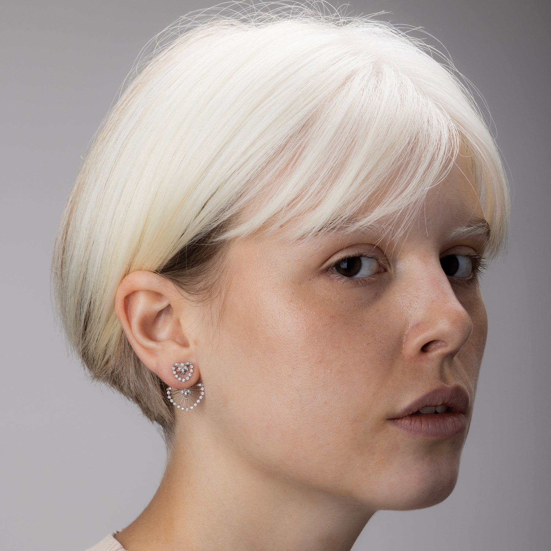 Boucle d'Oreille Fleur Or Blanc