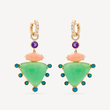 Boucles d'Oreille Chrysoprase Améthyste Opale Diamants