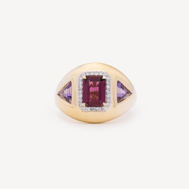 Bague Three Stone Domed Pink Tourmaline
