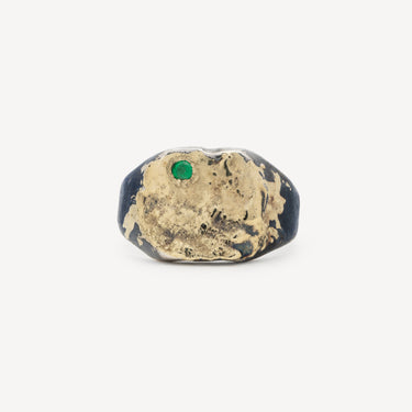 Silver Gold Emerald Signet Ring
