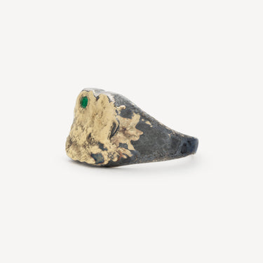 Silver Gold Emerald Signet Ring