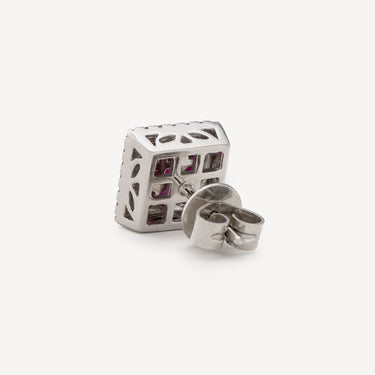 Square Ruby and Diamond Earring in White Gold