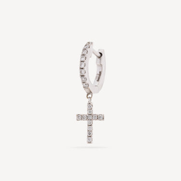 Boucle d’Oreille Or Blanc Diamants Croix