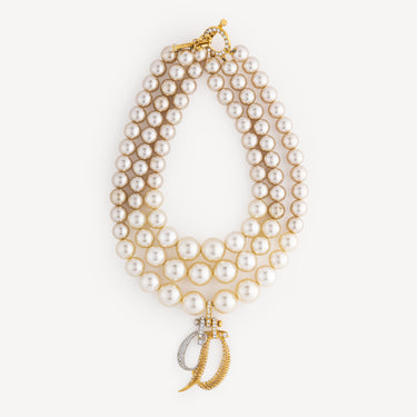 Triple Row Pearl Necklace with CD Pendant