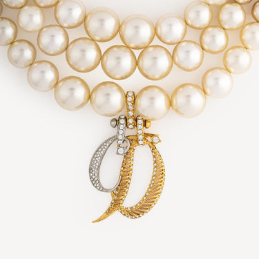 Triple Row Pearl Necklace with CD Pendant
