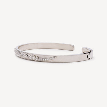Platinum Diamond Feather Bangle Bracelet