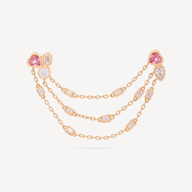 Boucle d'Oreille Double Pierced Three Chains Or Rose