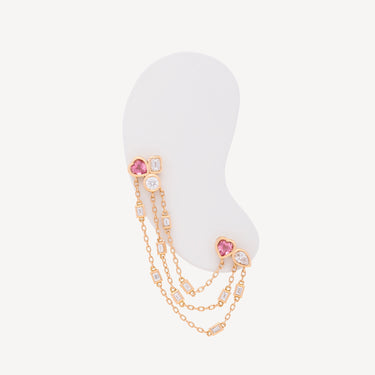 Boucle d'Oreille Double Pierced Three Chains Or Rose