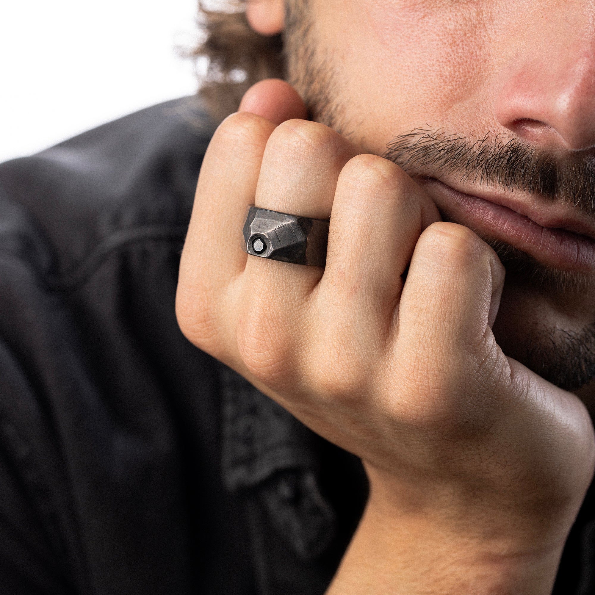 Rock Silver and Black Diamond Ring