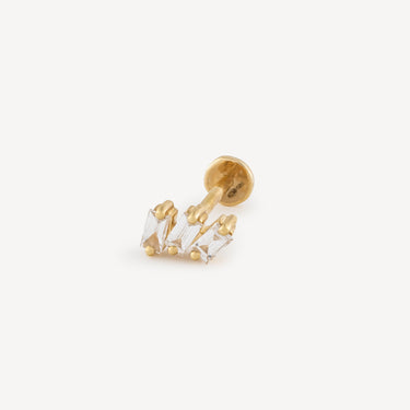 Three Baguette Yellow Gold Stud