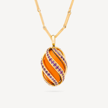 Collier Uova Améthyste Email Or Jaune