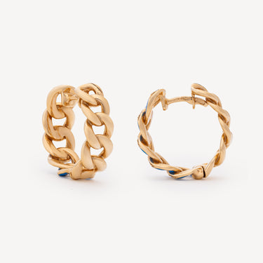 Boucles d'Oreille Groumette Email Bleu Diamants Or Rose