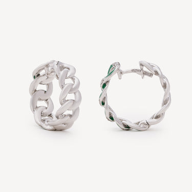 Boucles d'Oreille Groumette Email Vert Diamants Or Blanc