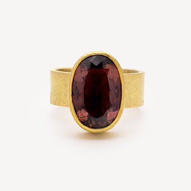 Large Faceted Oval Red Tourmaline Ring