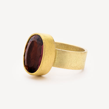 Large Faceted Oval Red Tourmaline Ring