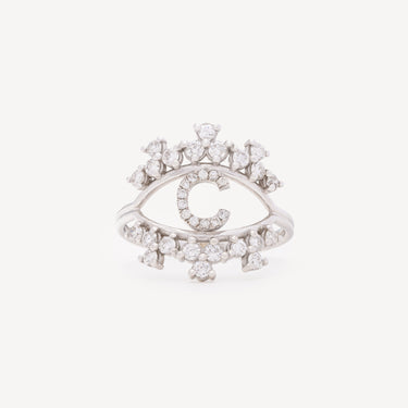 Sara Letter C Diamond Ring in White Gold