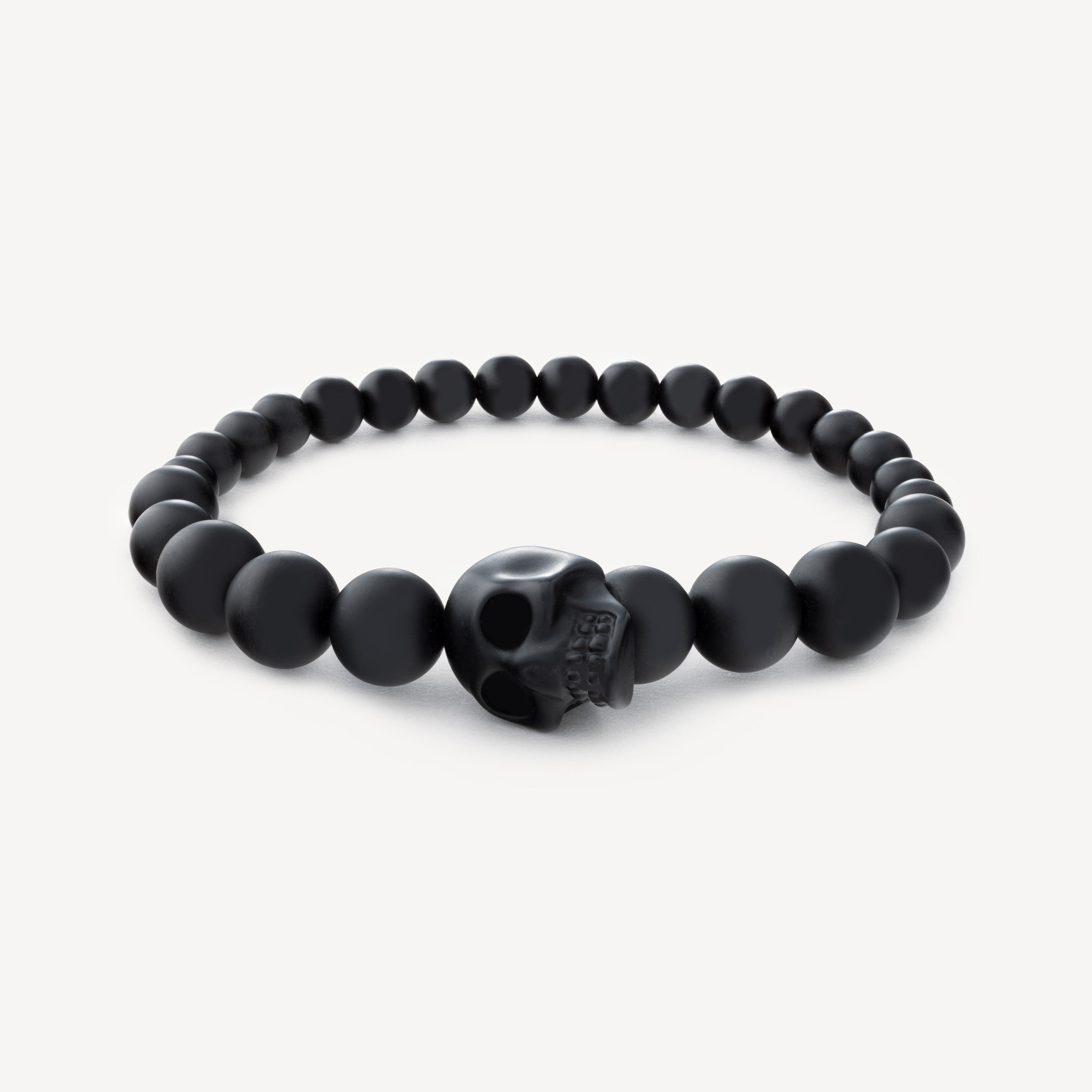 Bracelet Skull À Perles Noires