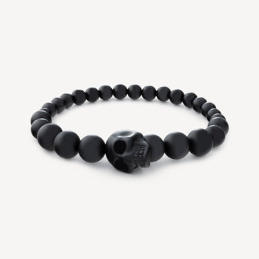 Schwarzes Totenkopf-Armband mit Perlen