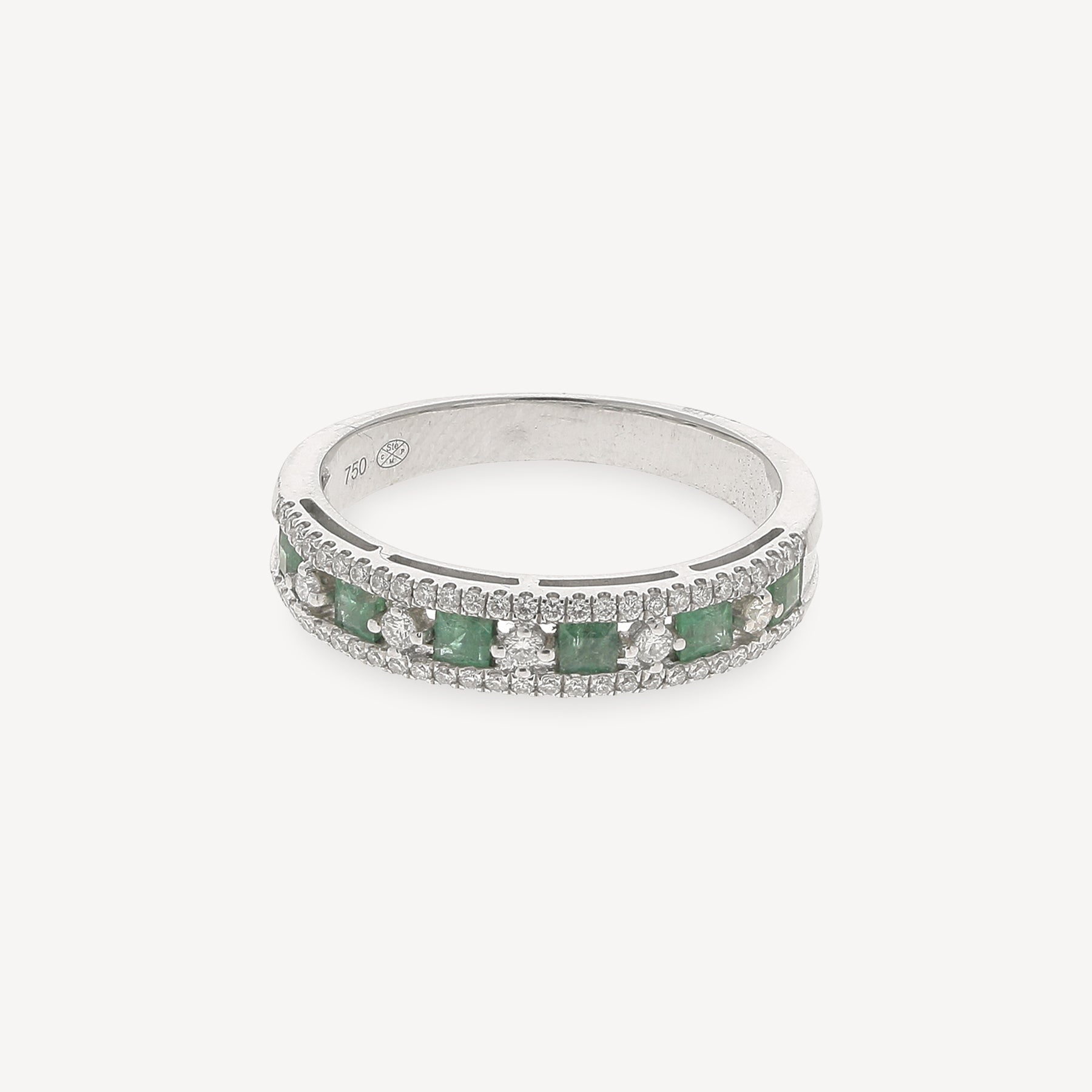 Bague Or Blanc Emeraudes et Diamants