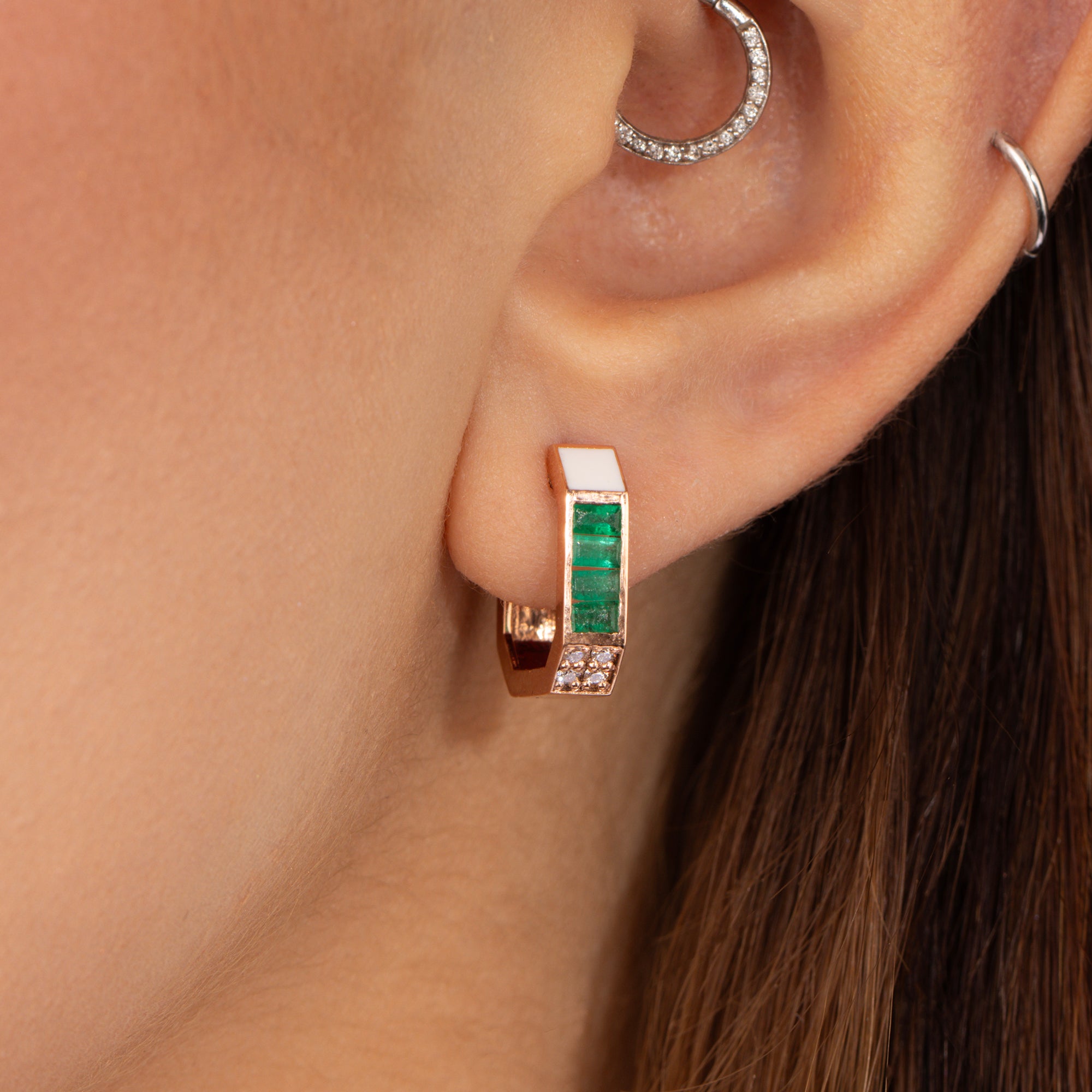 White Enamel Whatever Bold Emerald Earring
