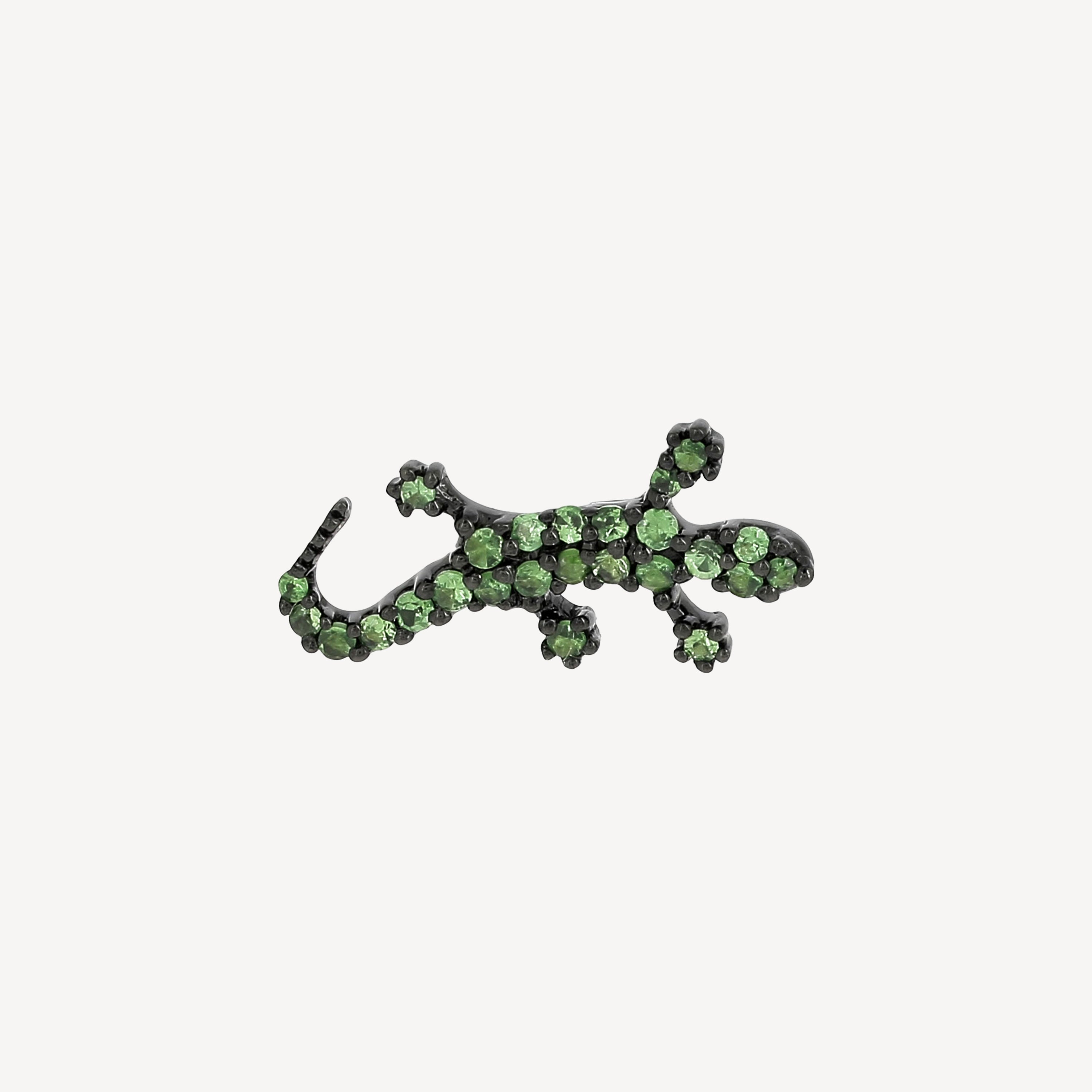 Boucle d'oreille Gecko Or Noir Tsavorites