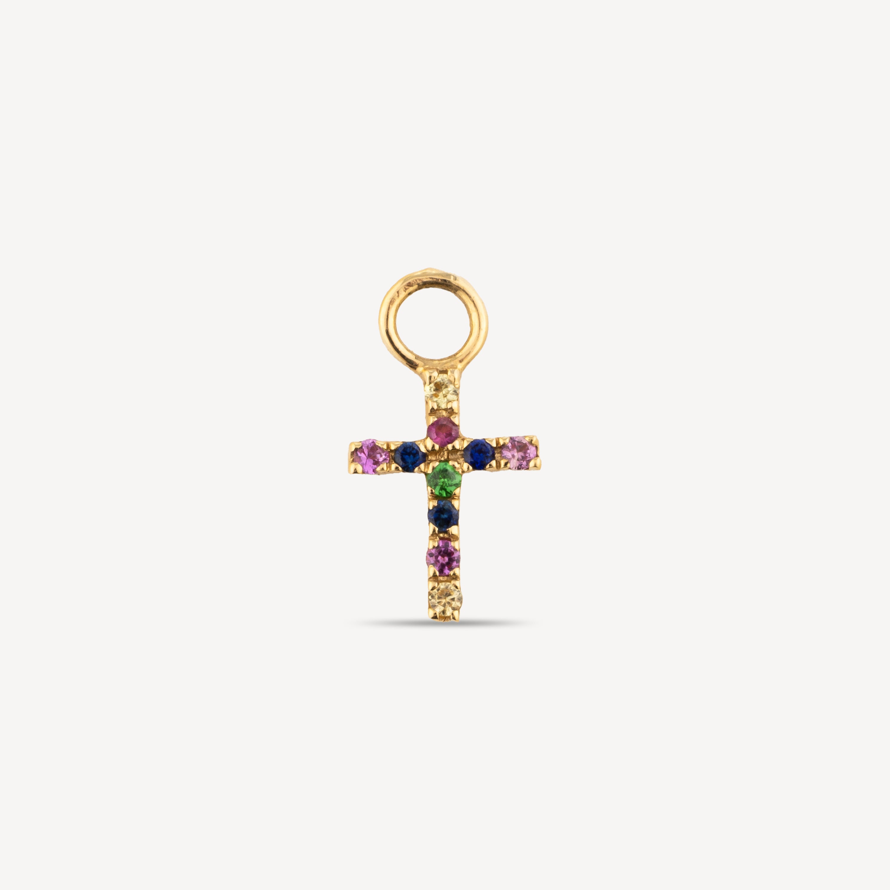 Yellow Gold Charm Cross Multicolored Sapphires