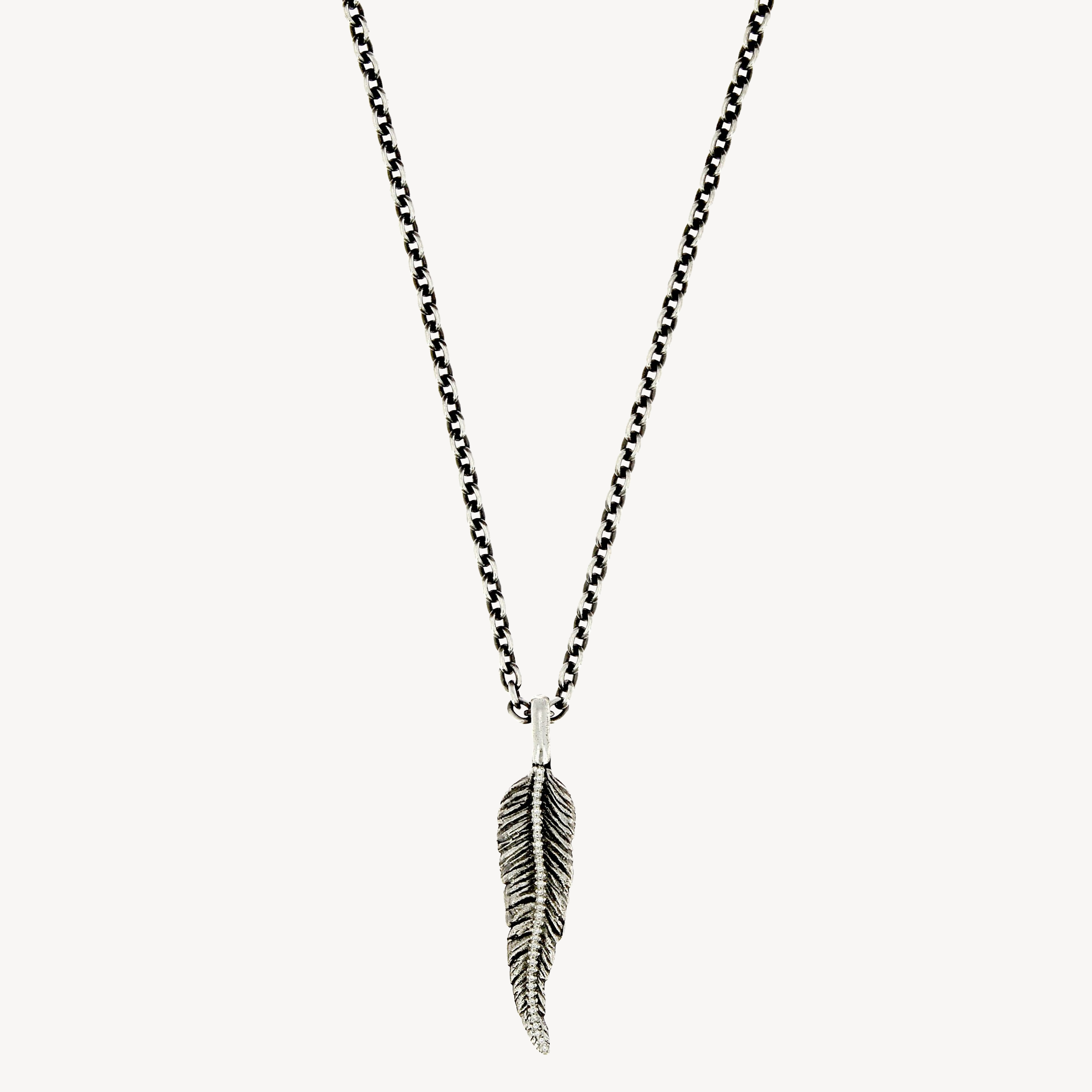 Silver White Diamond Feather Necklace