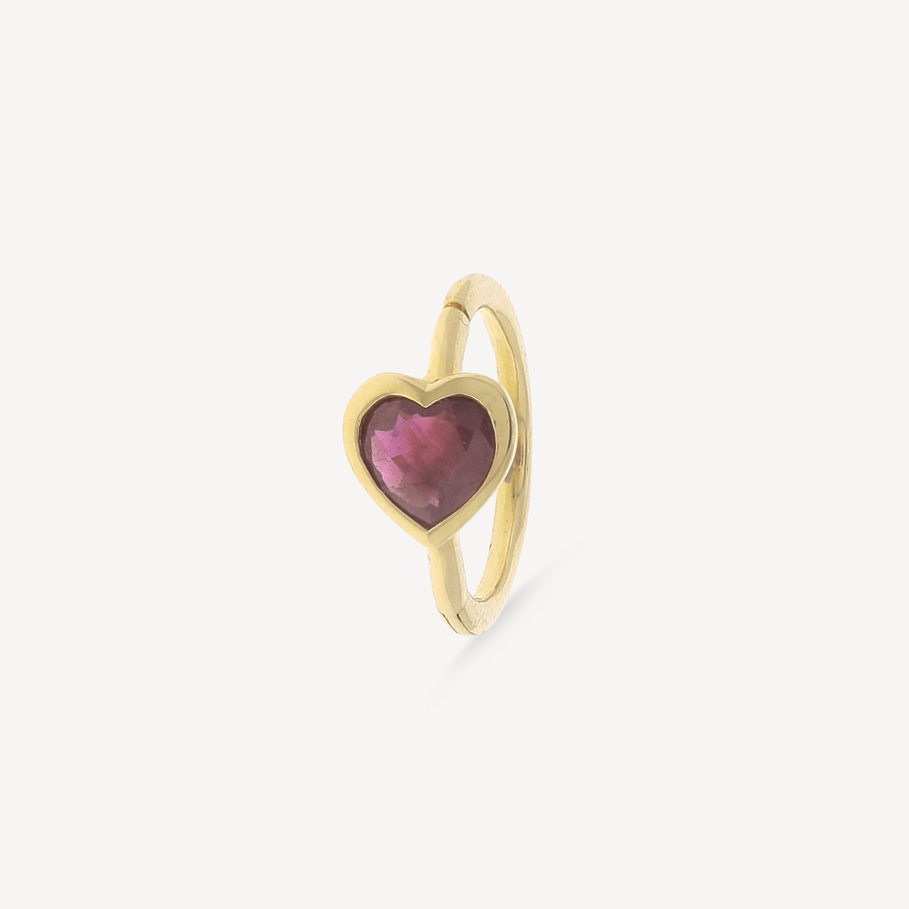 Creole 8mm Yellow Gold Ruby Heart