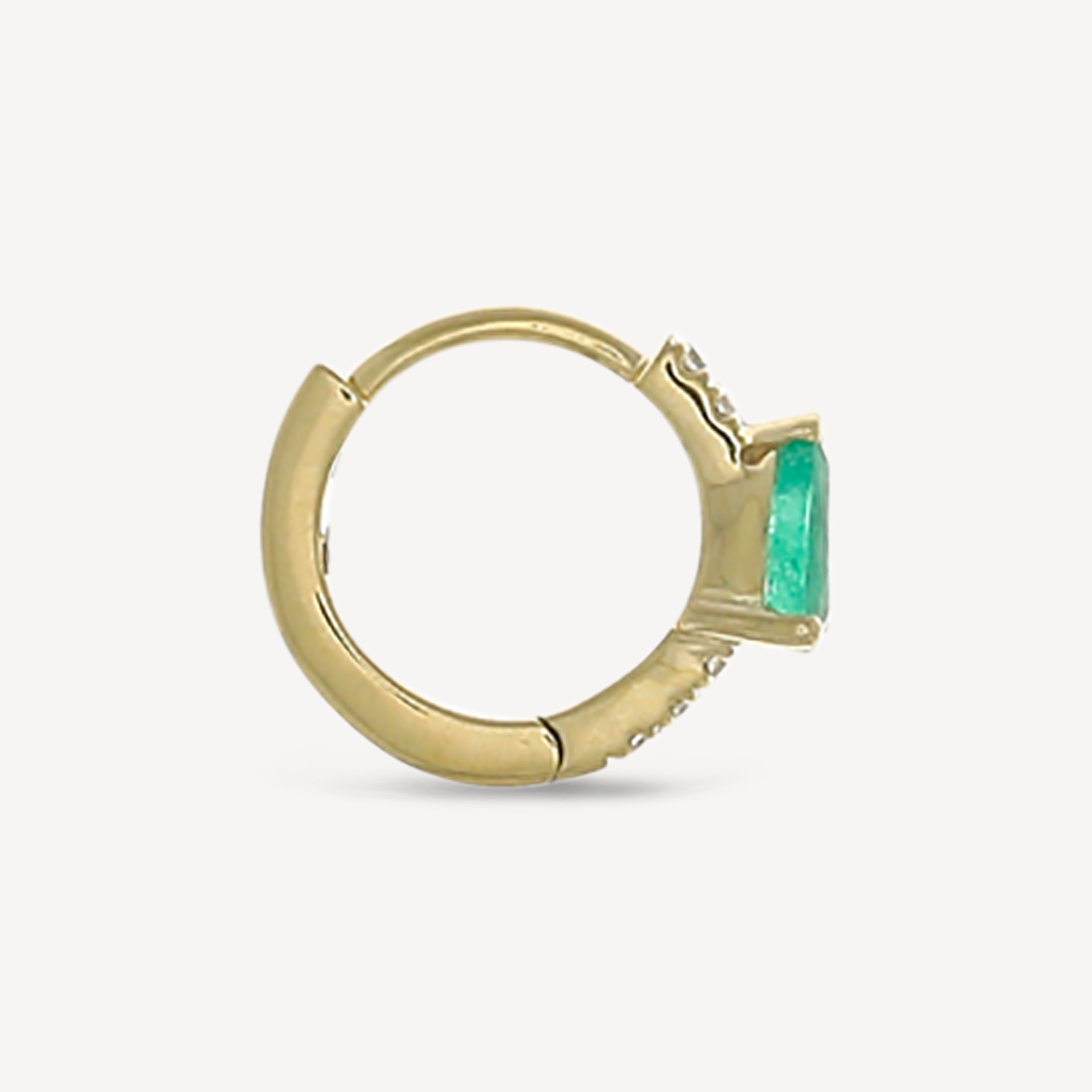 Creole 8mm Yellow Gold Half Paved Emerald 4.5x3mm