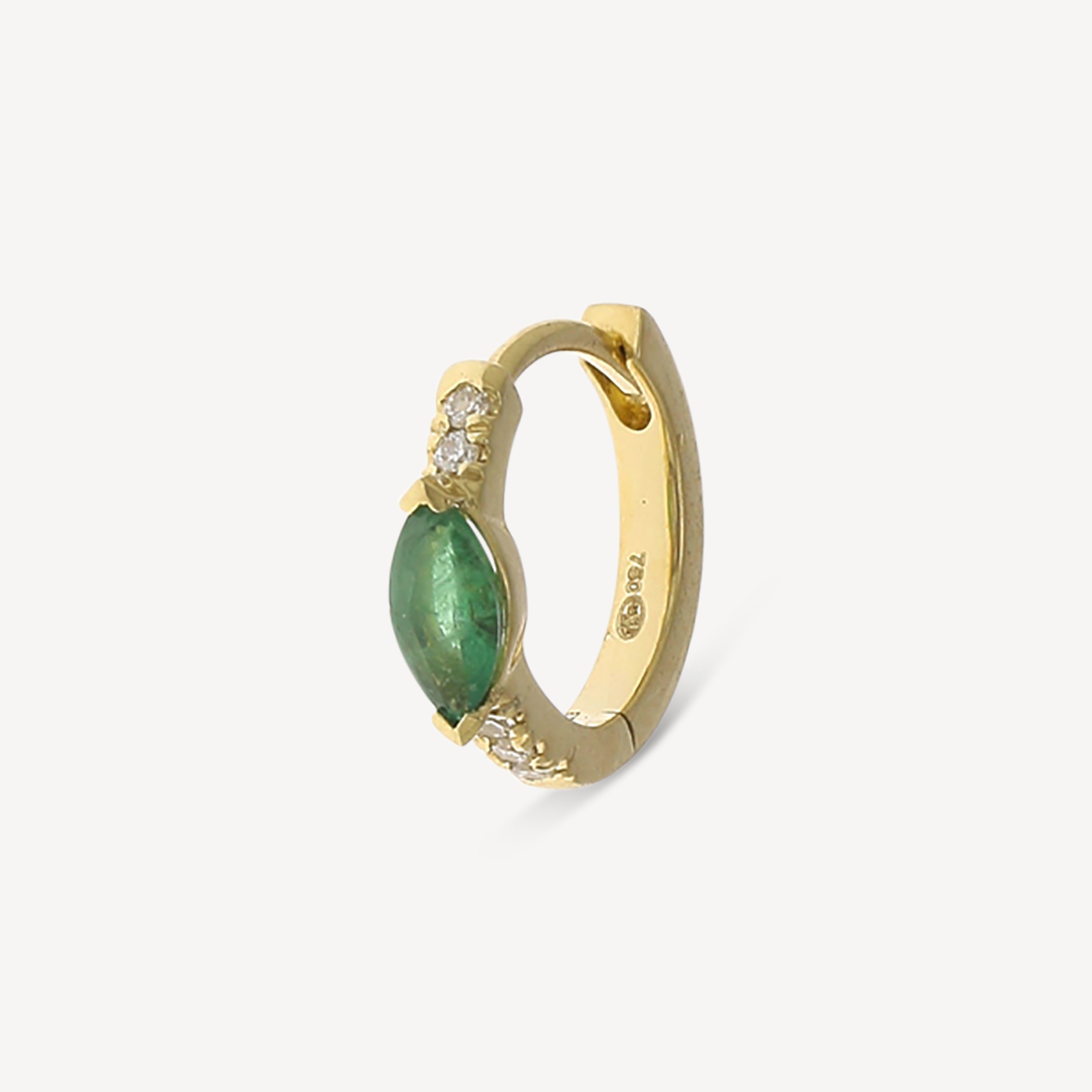 Half Paved Marquise Emerald Yellow Gold Hoop Earrings