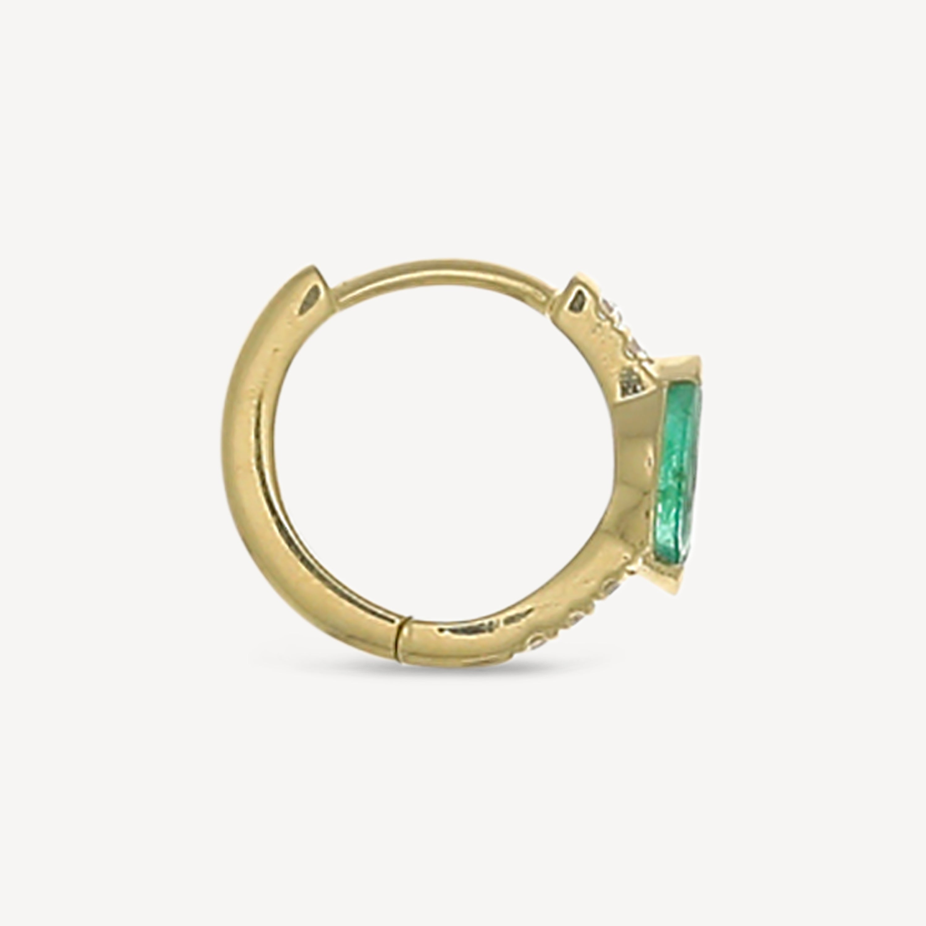 Half Paved Marquise Emerald Yellow Gold Hoop Earrings