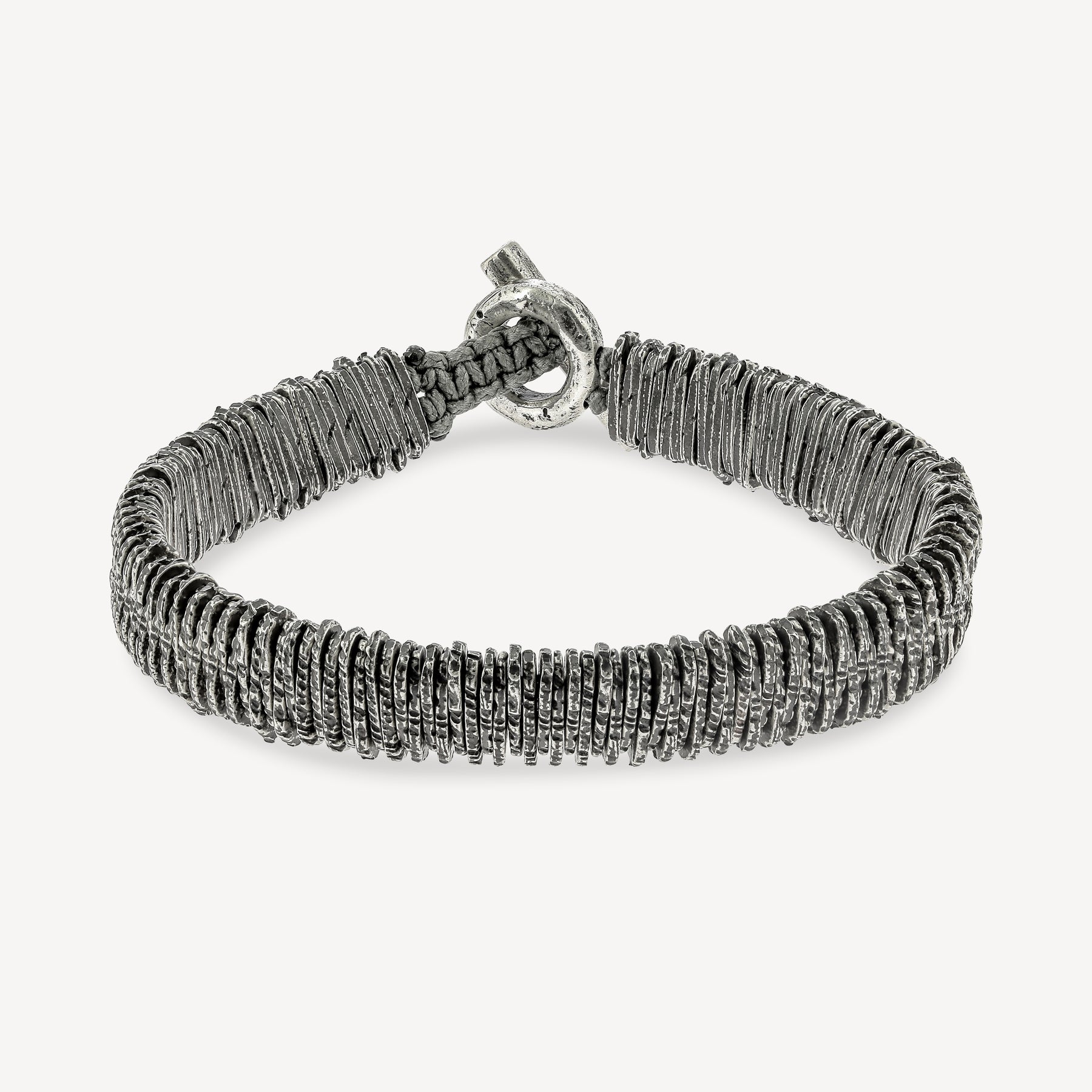 Bracelet Code-Barres en Argent Vieilli