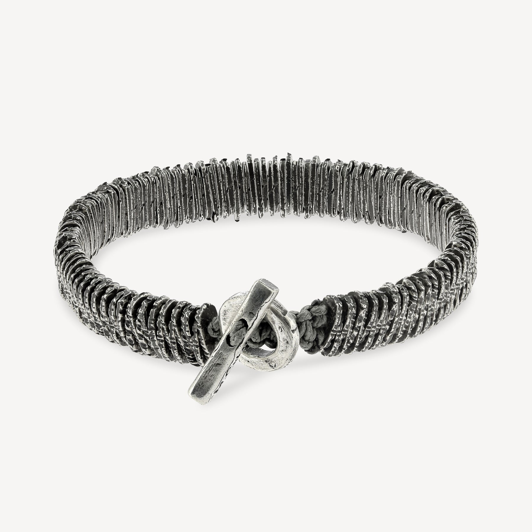 Bracelet Code-Barres en Argent Vieilli