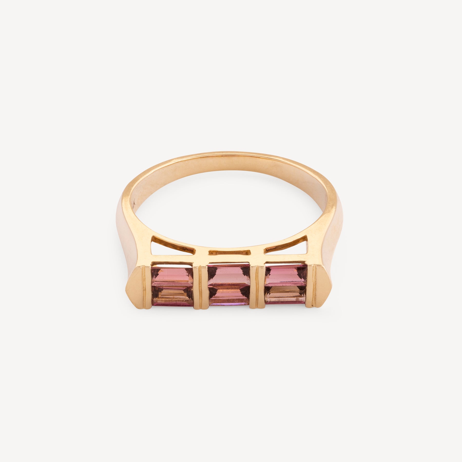 Rosafarbener Turmalin-Doppel-Baguette-Ring