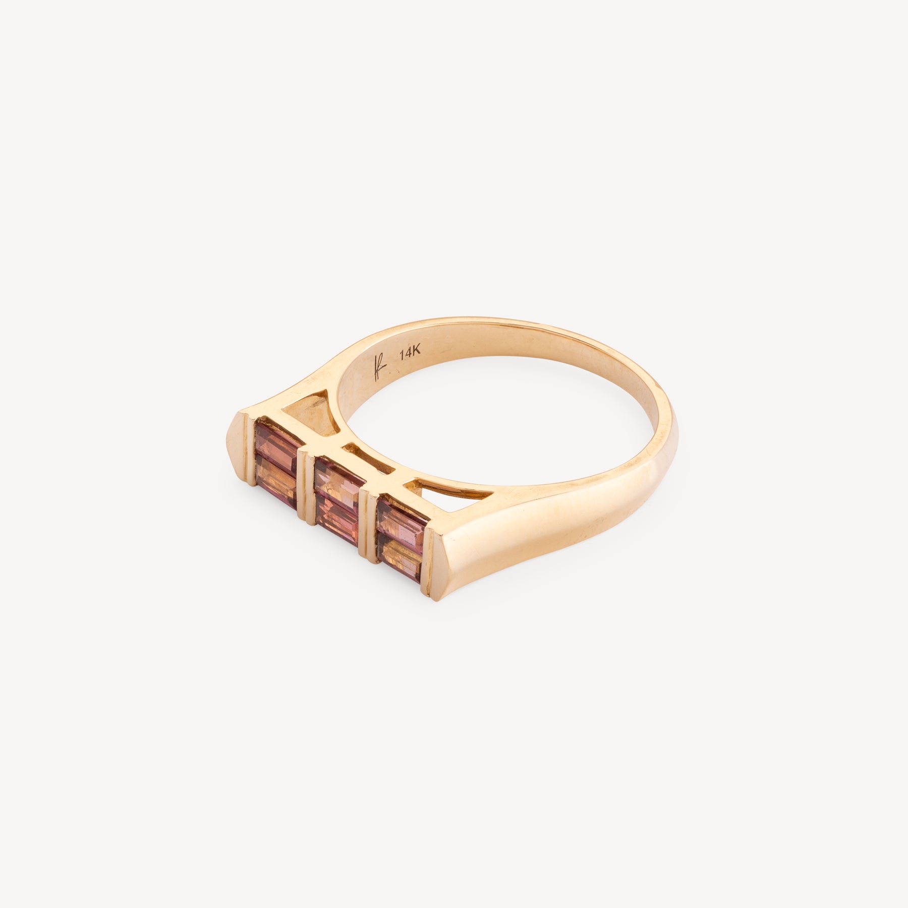 Rosafarbener Turmalin-Doppel-Baguette-Ring
