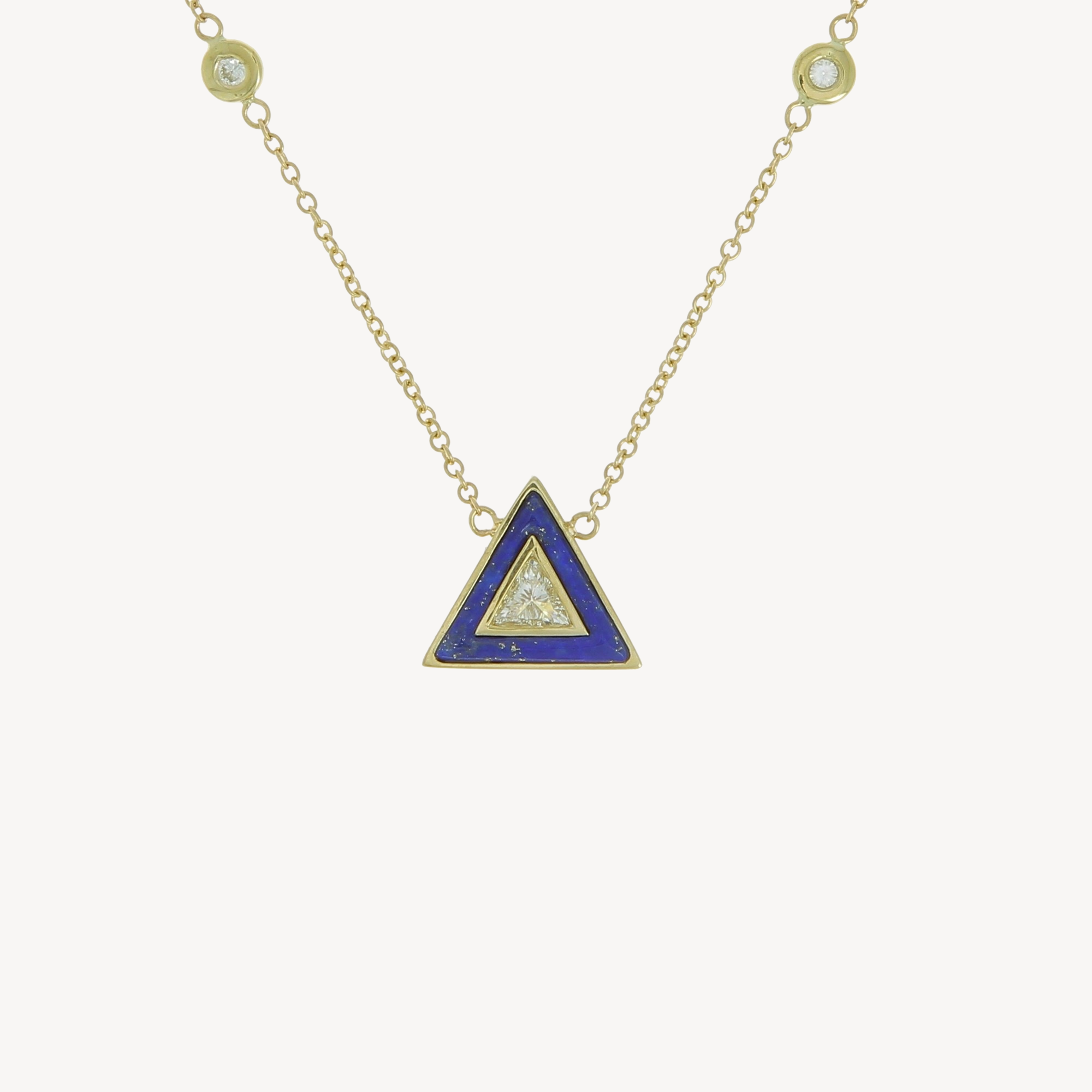 Small Lapis and Diamond Triangle Necklace