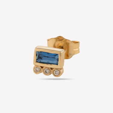 Stud Aquamarine Baguette Diamant Or Jaune