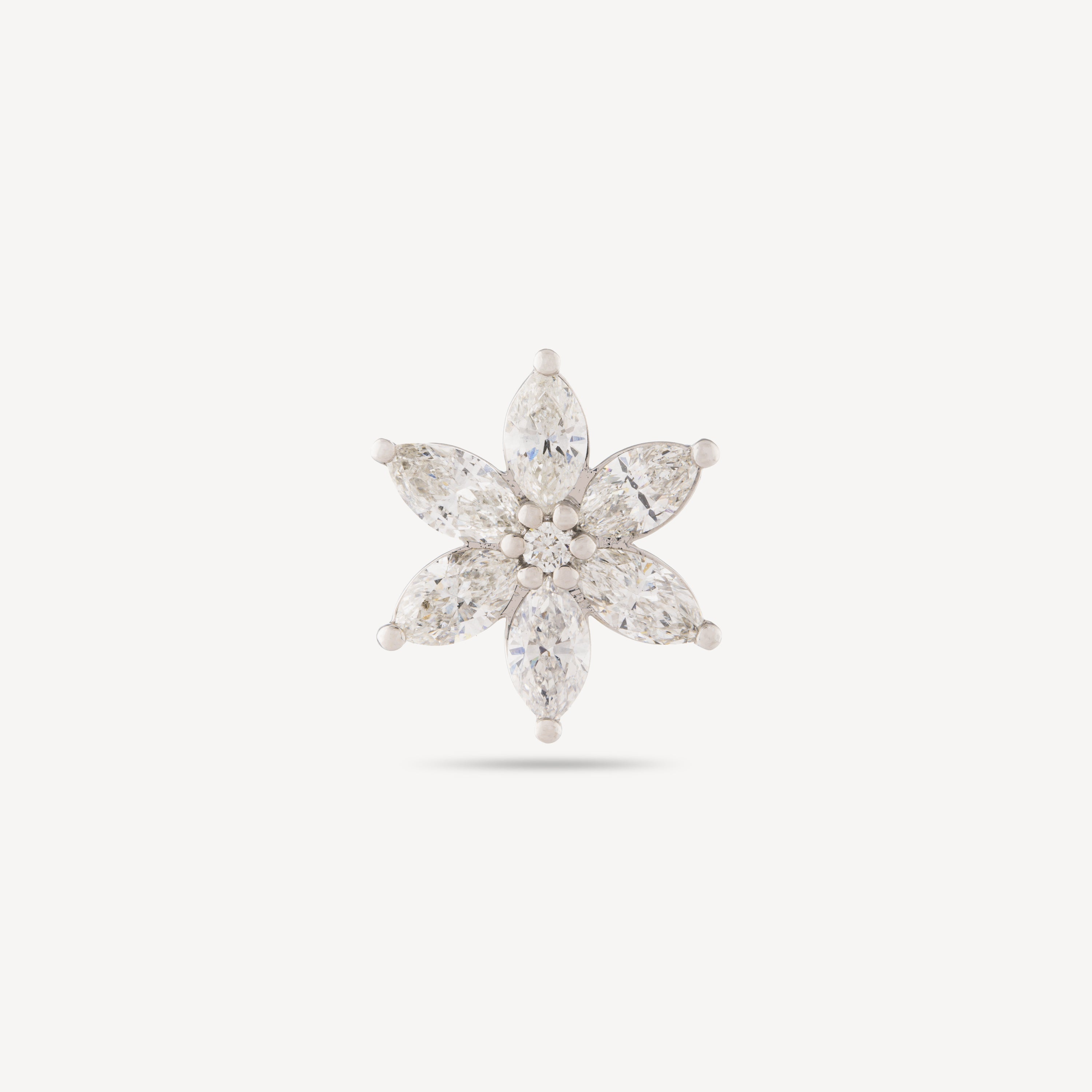 Stud Piercing Or Blanc Fleur Etoile Diamants