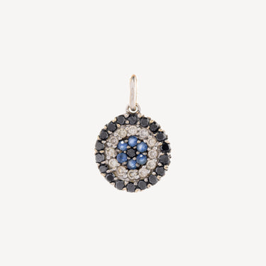 Evil Eye-Diamant- und Saphir-Scheibenanhänger