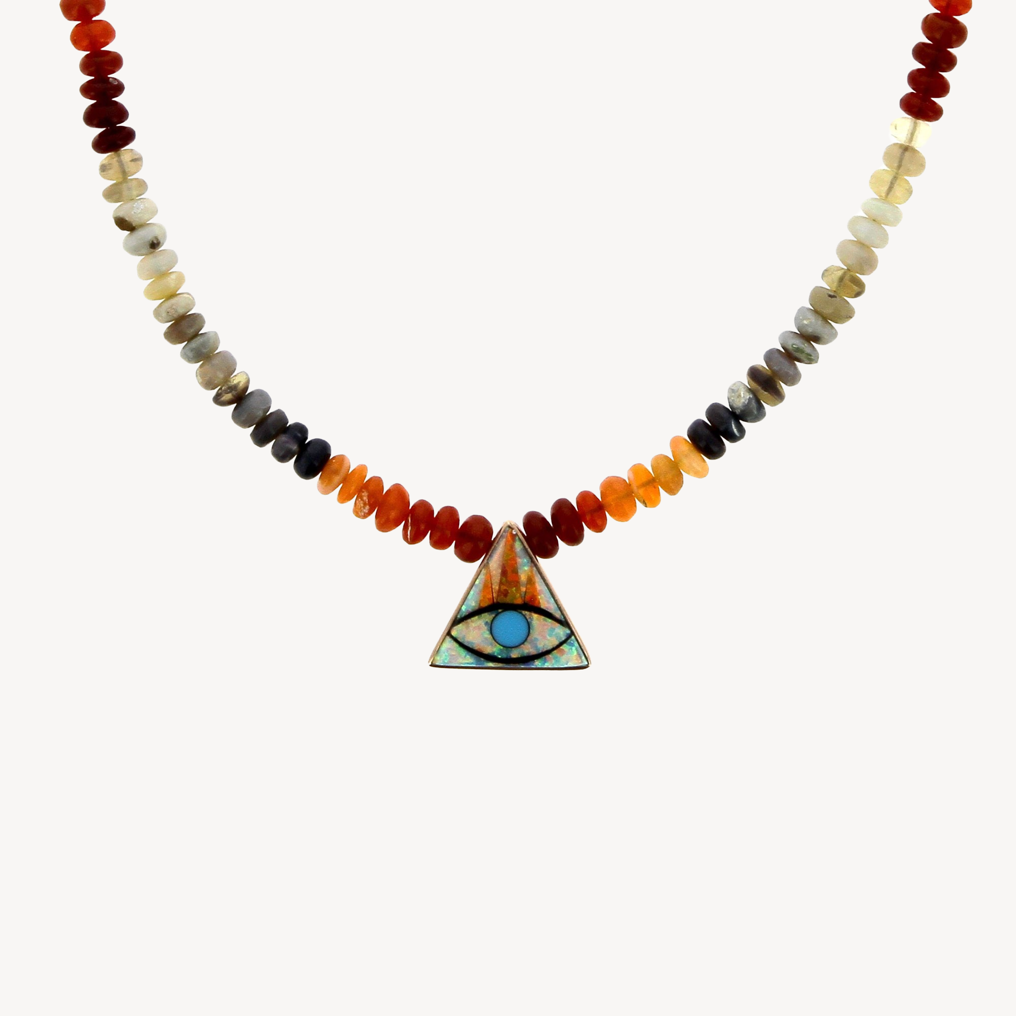 Multi Opal Beaded Triangle Eye Necklace