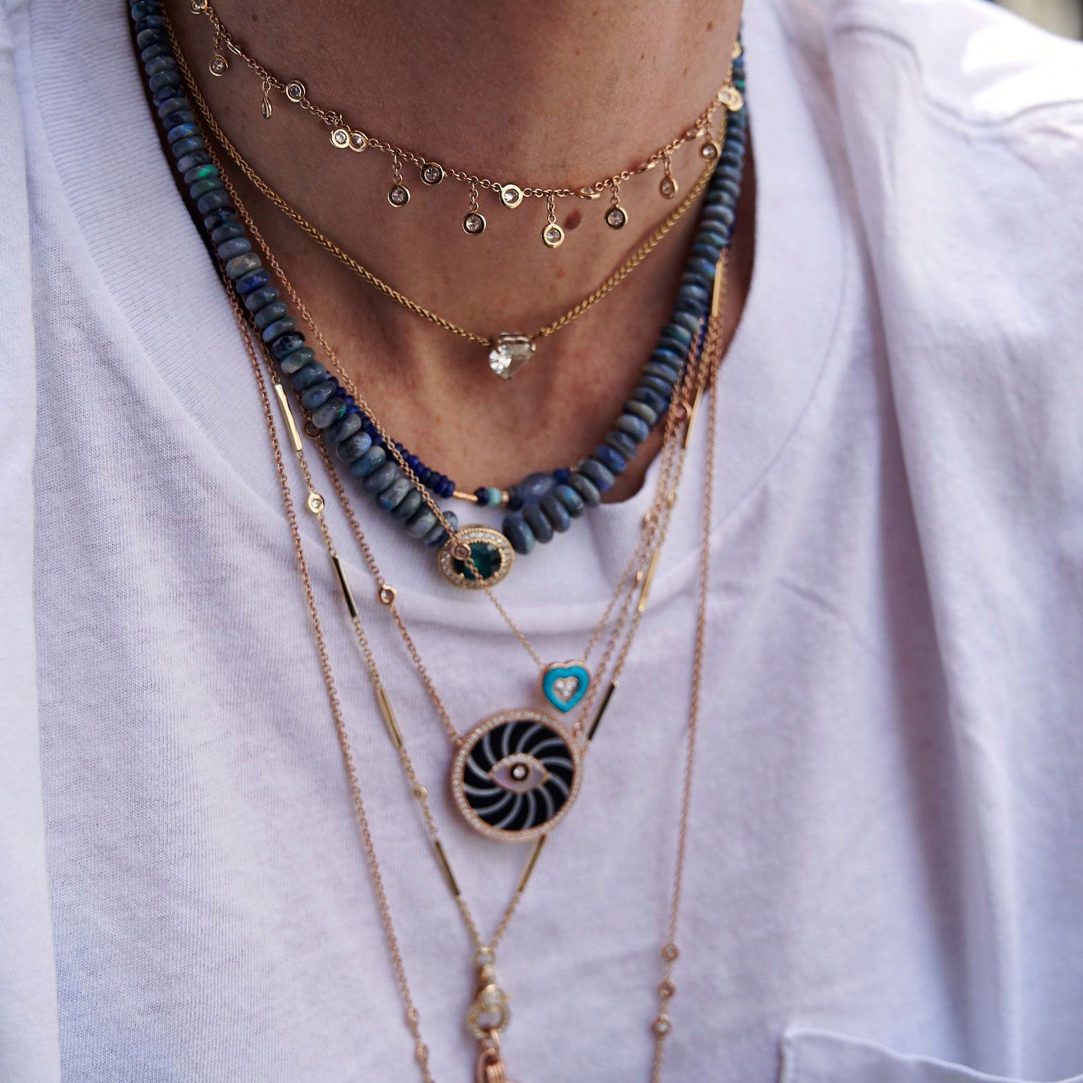 Collier tourmaline bleue et opale bleue