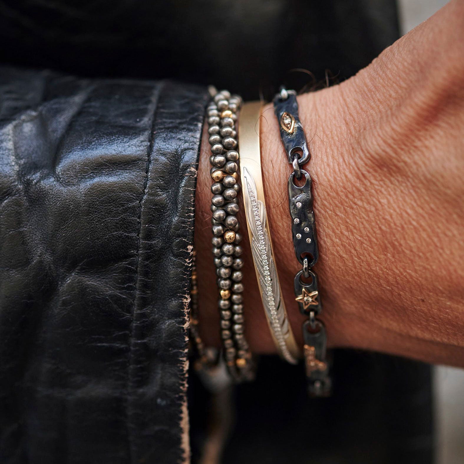Large Jacks Bead Silver and Gold Bracelet
